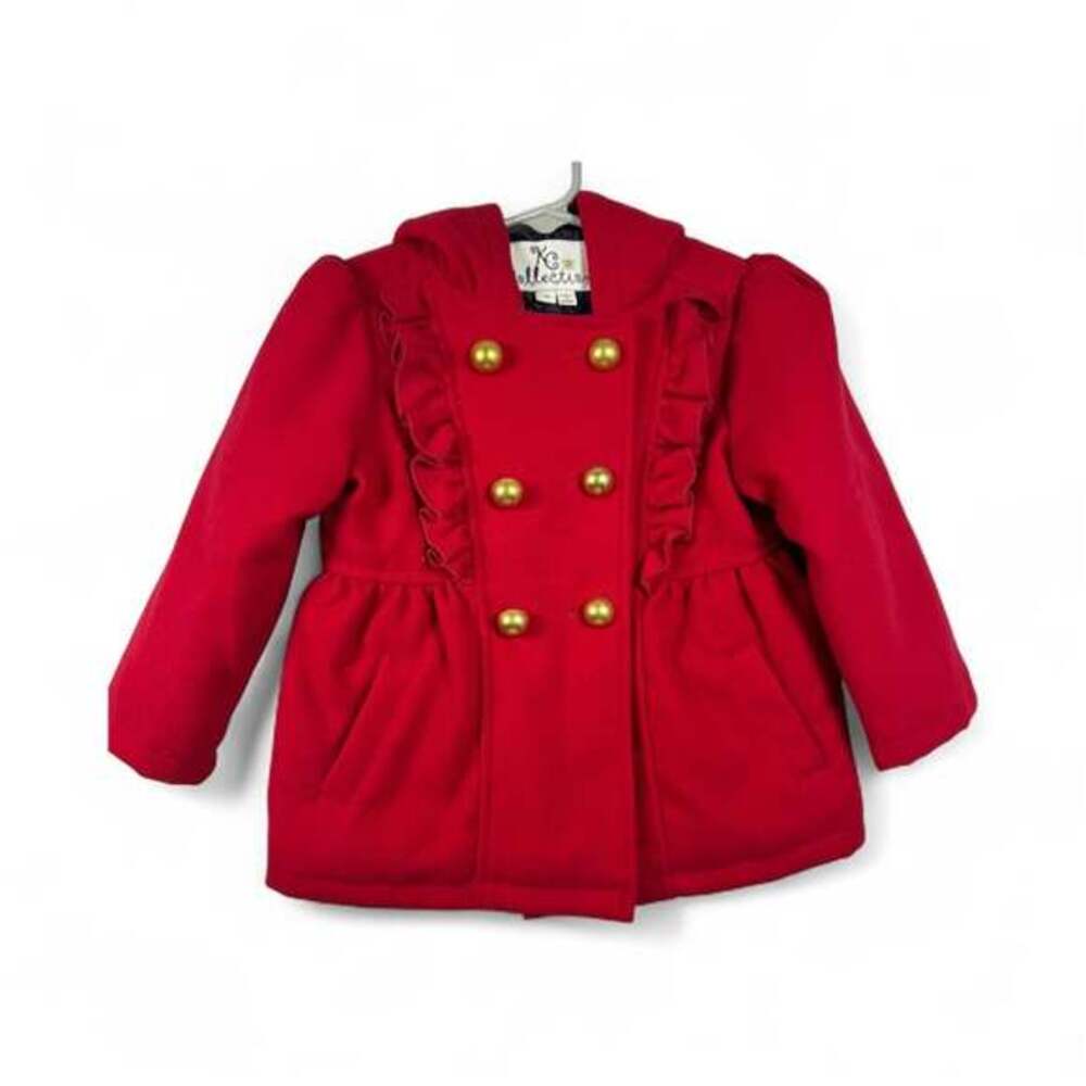 KC Collection Girls Toddler Red Pea Coat Size 2T